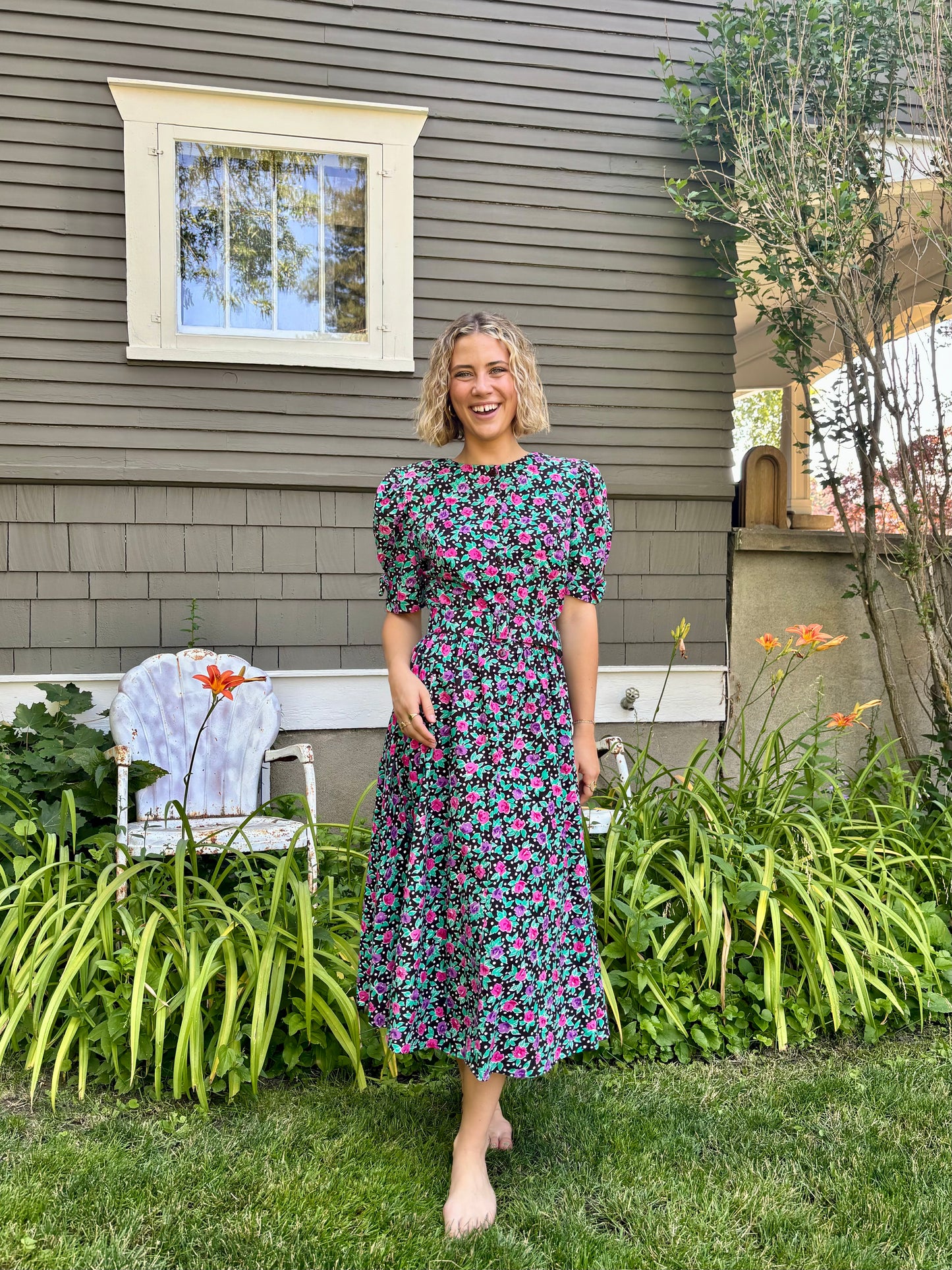 Black Floral Belted Dress