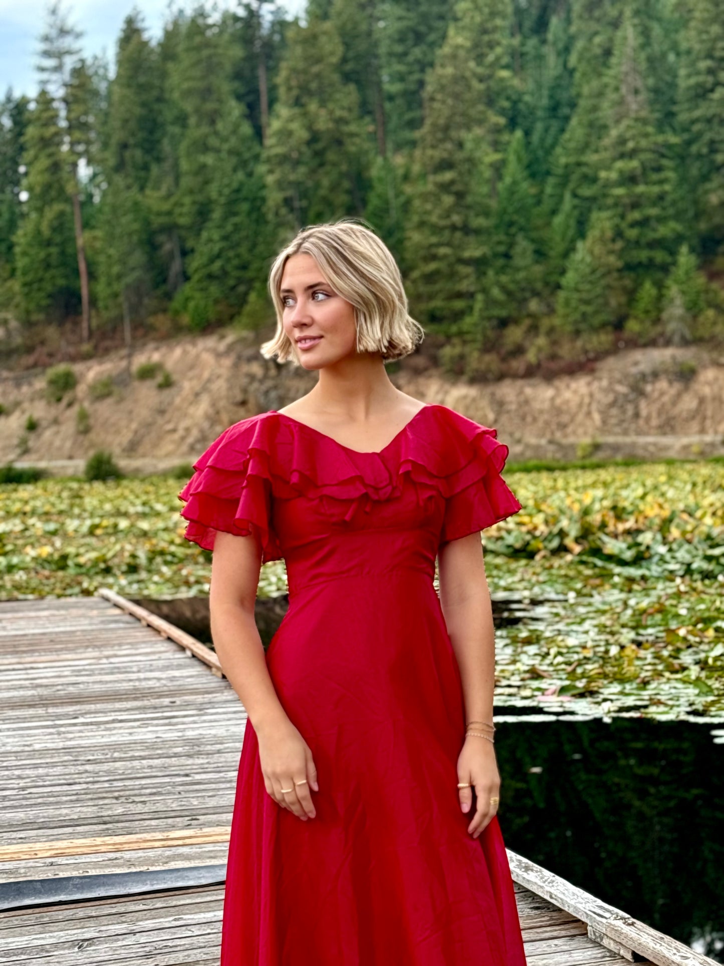 Vintage Rose Ruffle Chiffon Dress