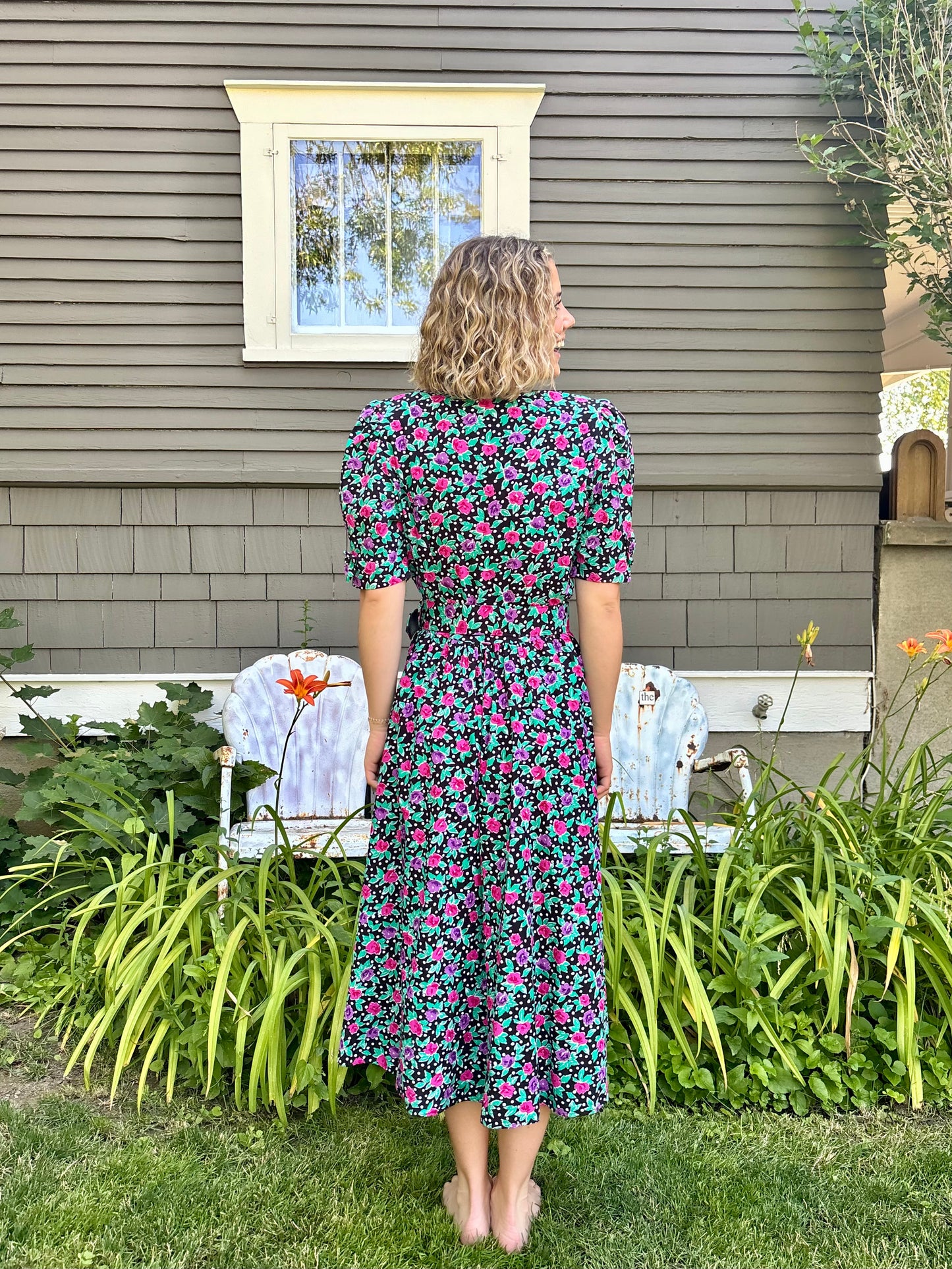 Black Floral Belted Dress