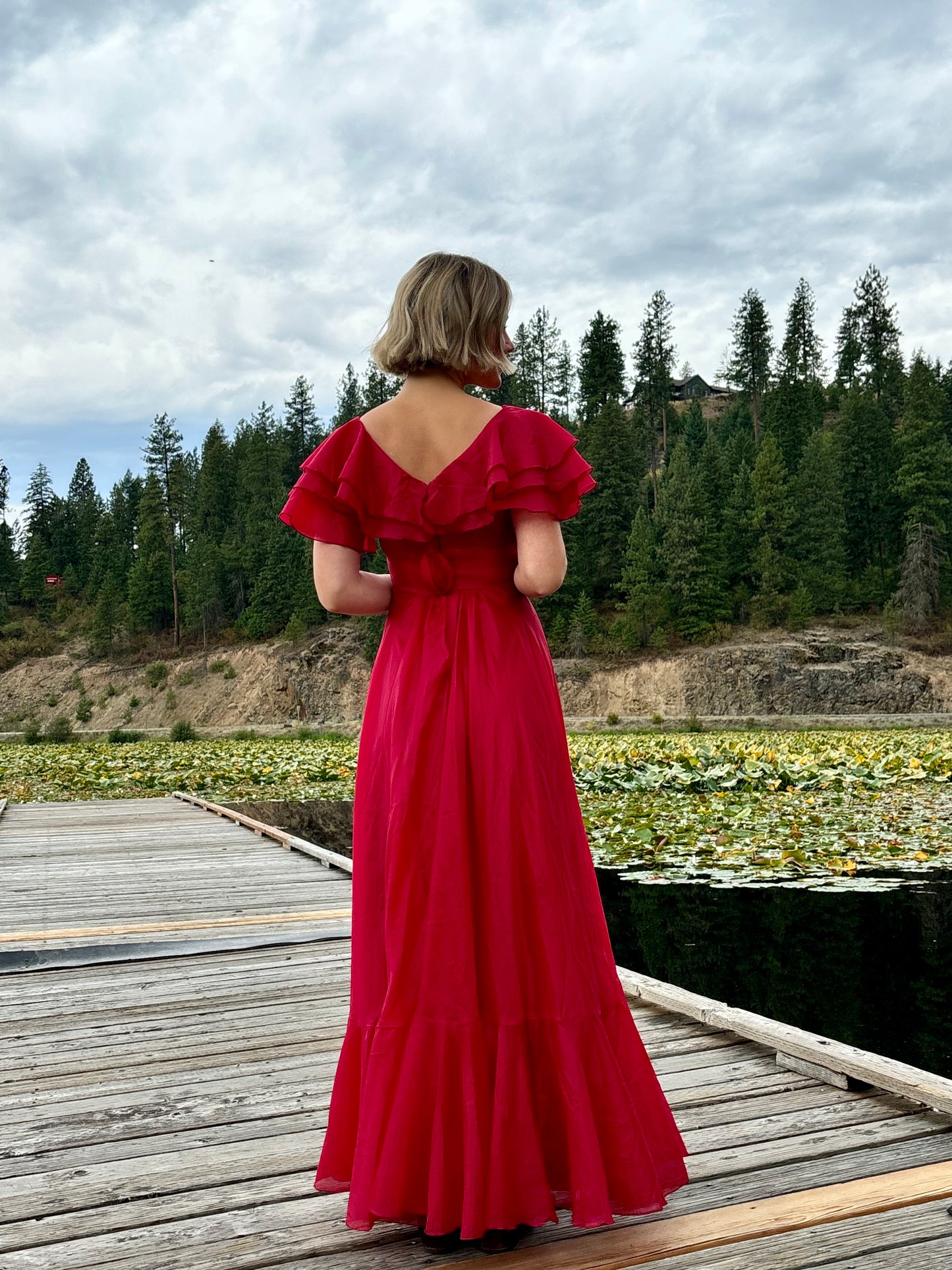 Vintage Rose Ruffle Chiffon Dress