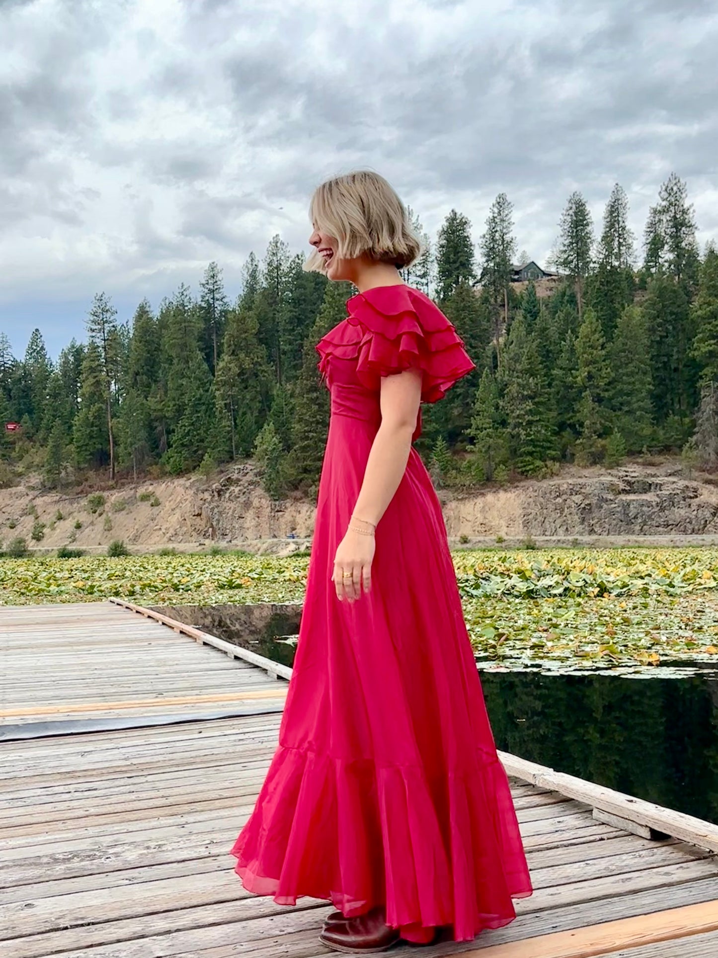 Vintage Rose Ruffle Chiffon Dress