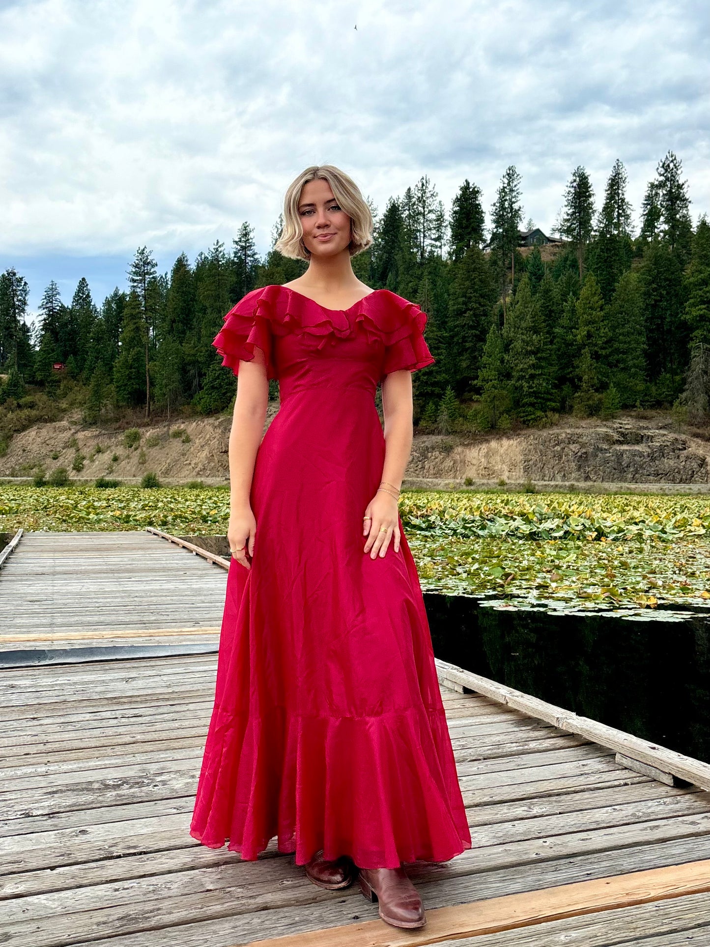 Vintage Rose Ruffle Chiffon Dress