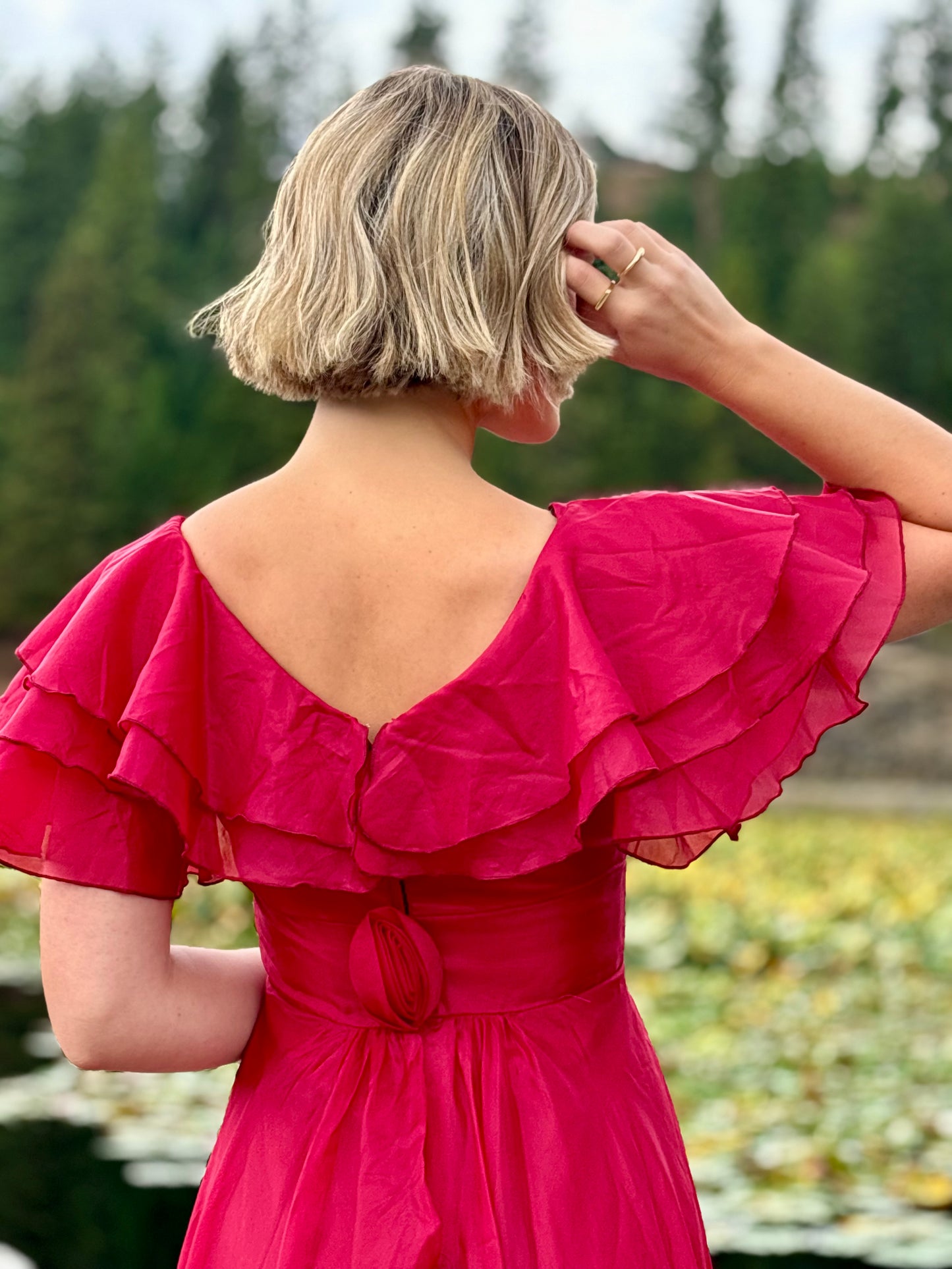 Vintage Rose Ruffle Chiffon Dress