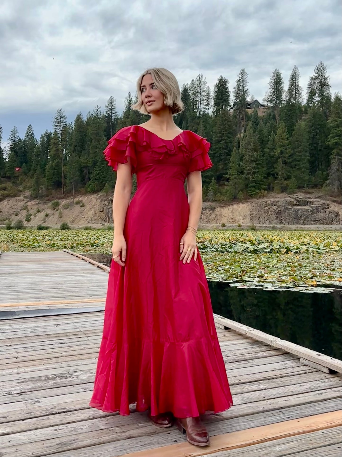 Vintage Rose Ruffle Chiffon Dress