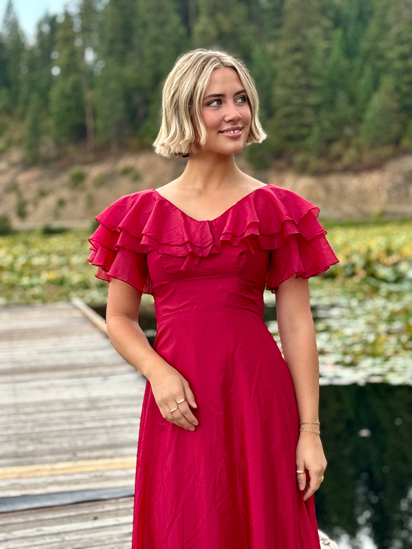 Vintage Rose Ruffle Chiffon Dress