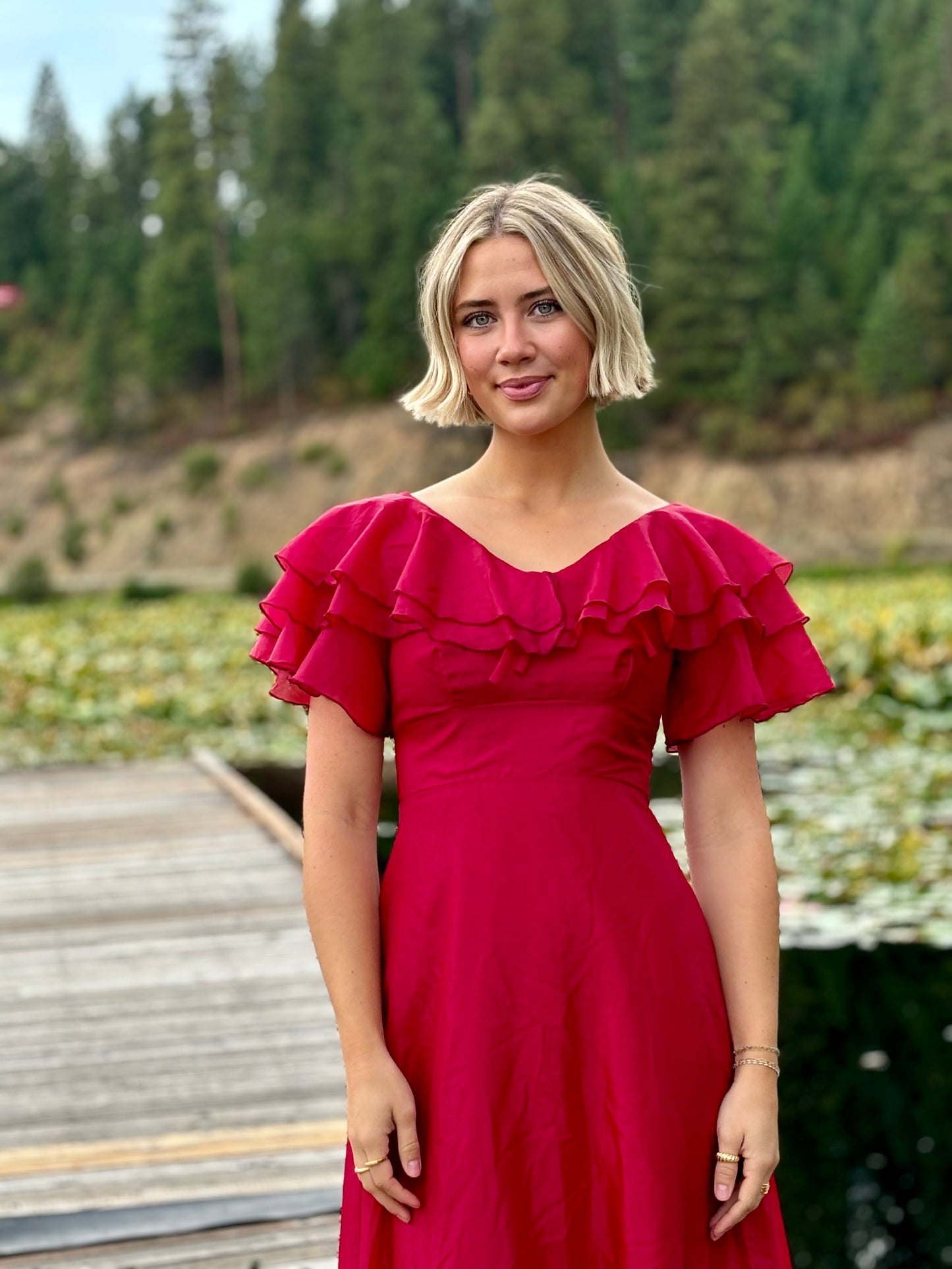 Vintage Rose Ruffle Chiffon Dress
