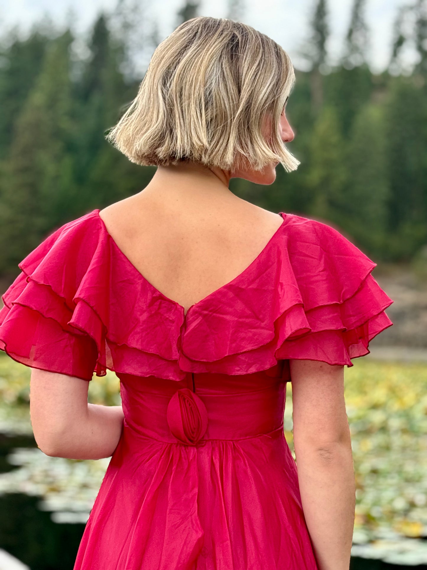 Vintage Rose Ruffle Chiffon Dress