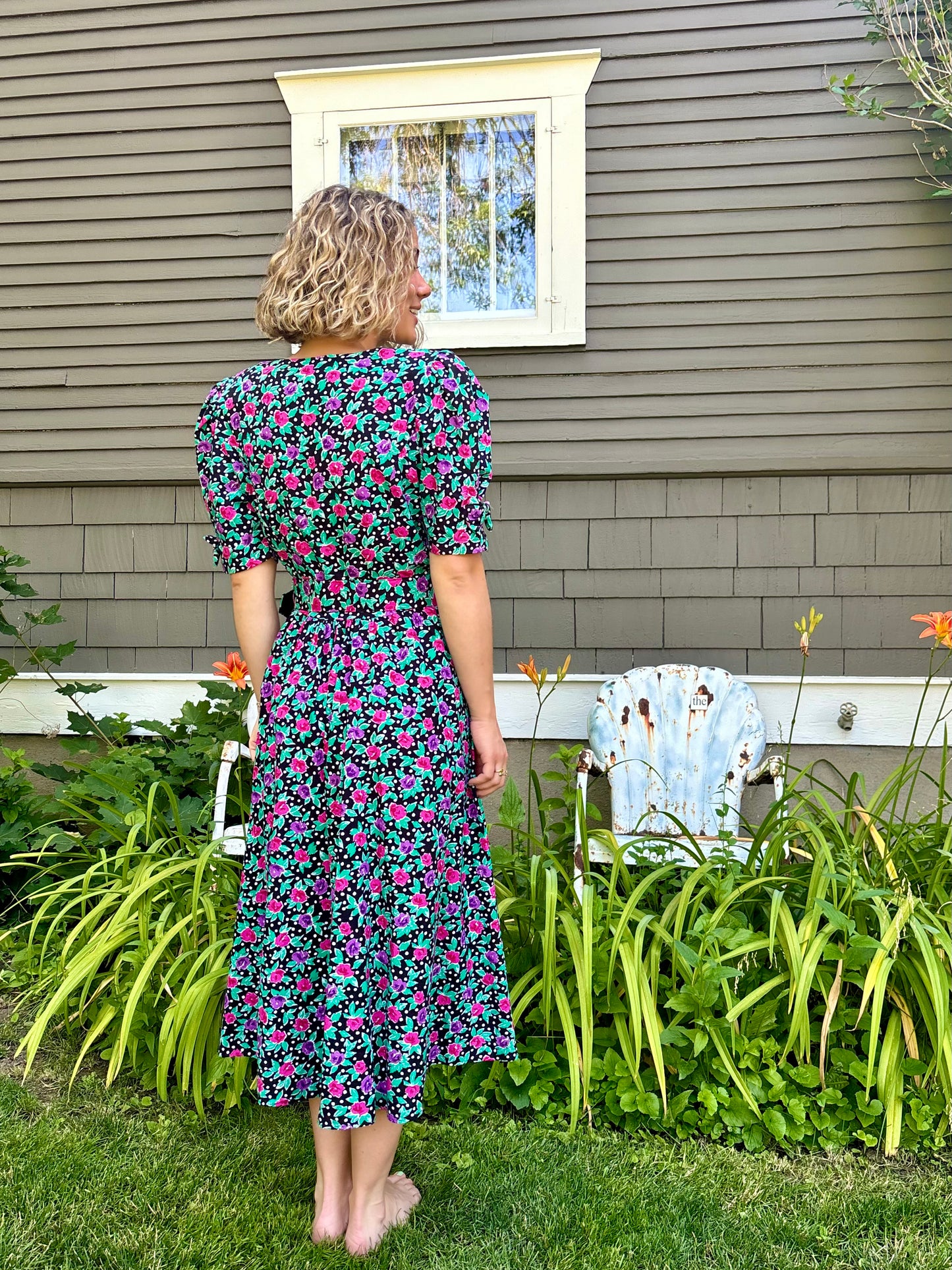 Black Floral Belted Dress
